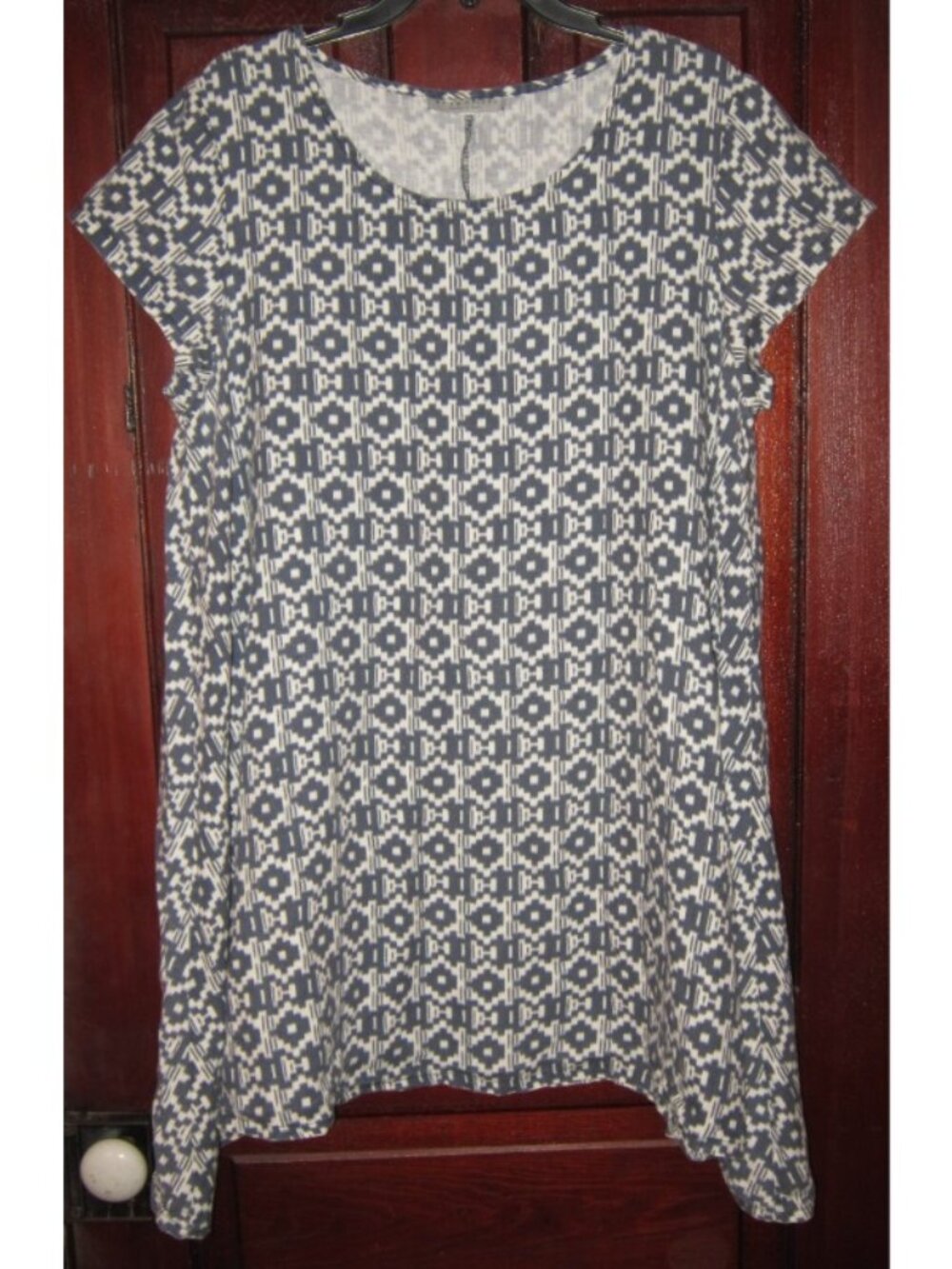 Bryn Walker Sz M 100% Linen Tunic Shift Dress Ethnic Print Lagenlook Wide Flare